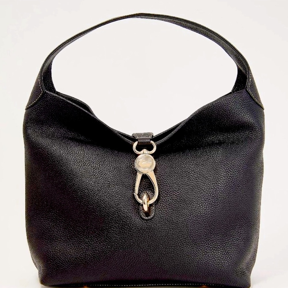 Dooney & Bourke Black Pebble Leather Logo Lock Shoulder Bag - Black